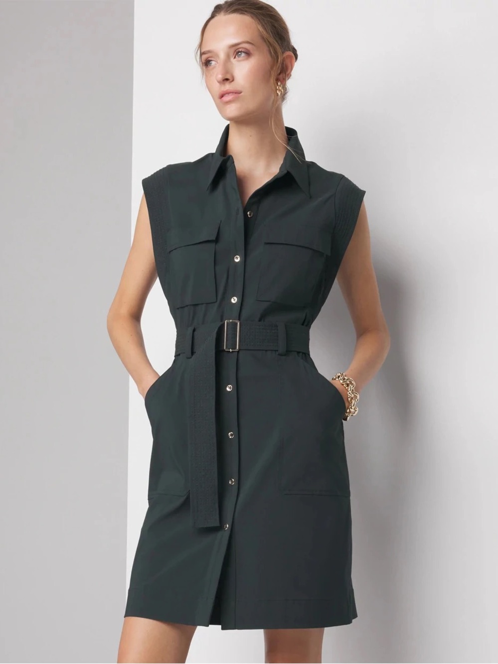WHBM Cap-Sleeve Utility Mini Shirt Dress Petite